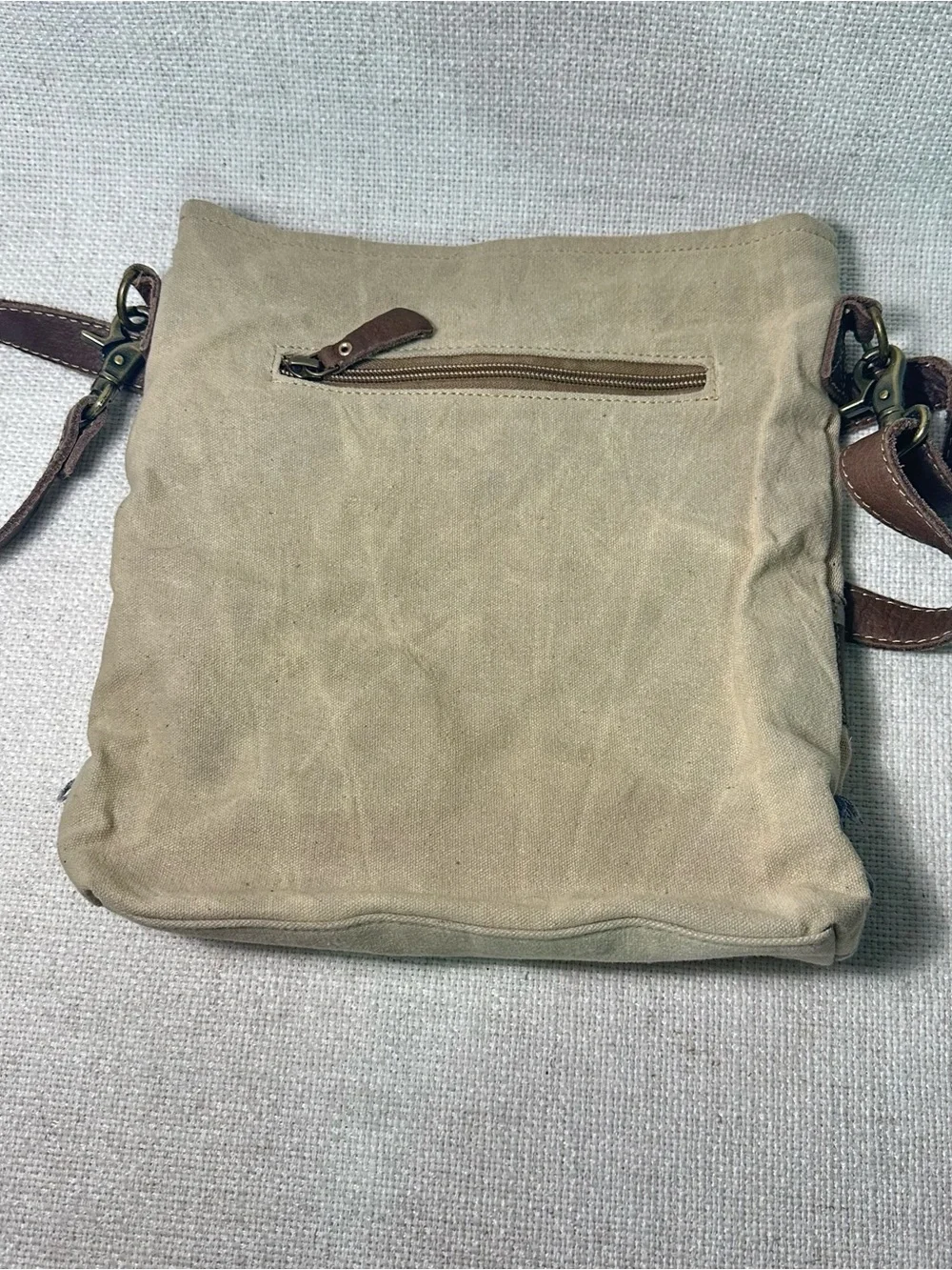 Myra Bag Crossbody Western Upcycled Canvas & Leather 11x12” Boho Patch